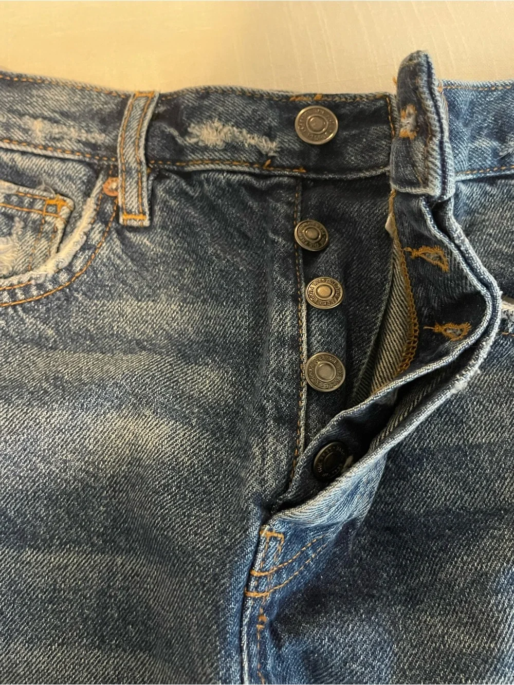 Free People Medium Blue Distressed Denim Cutoff Shorts